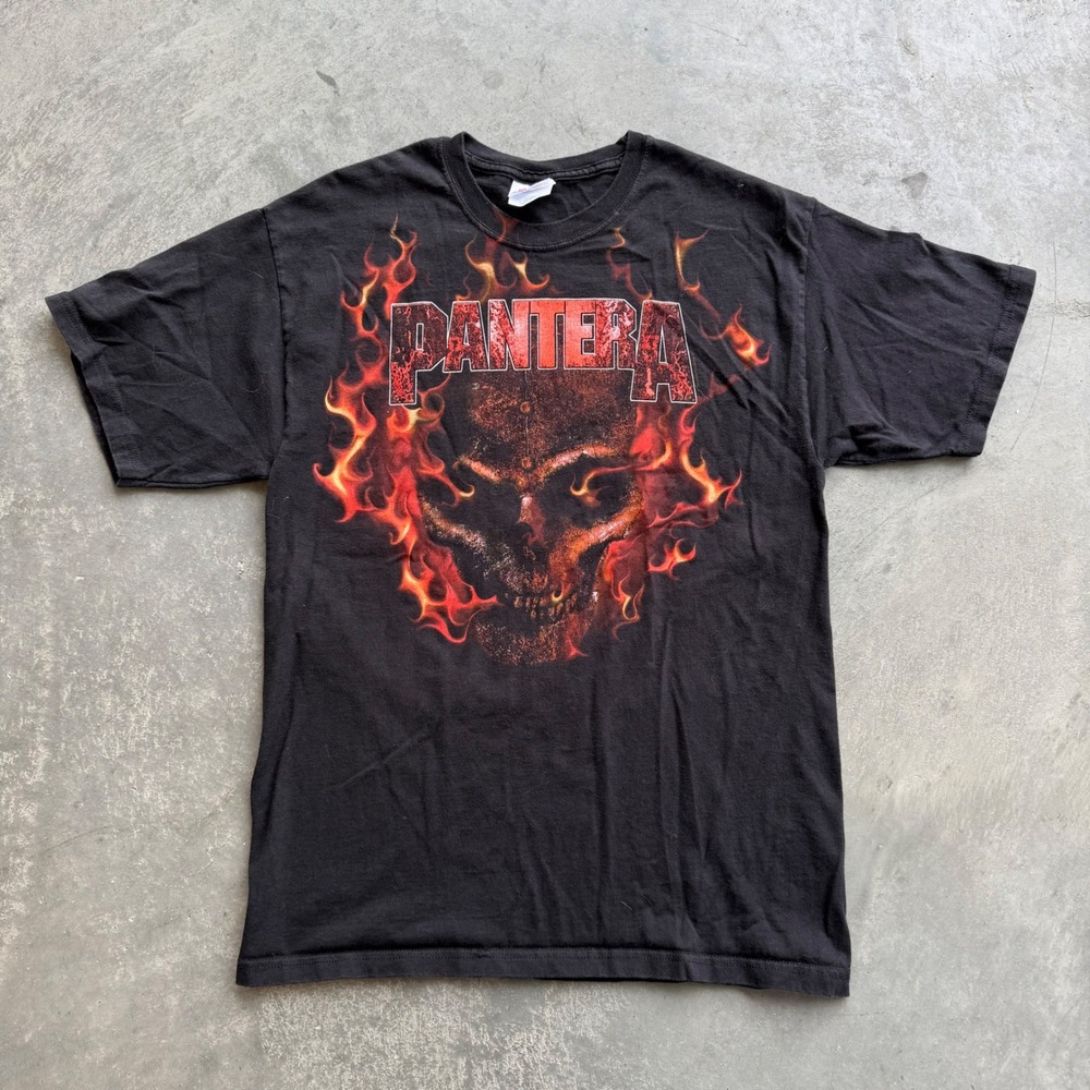 Pantera Flaming Skull CFH Cowboys From Hell Hanes Heavyweight Tee Black Mens M